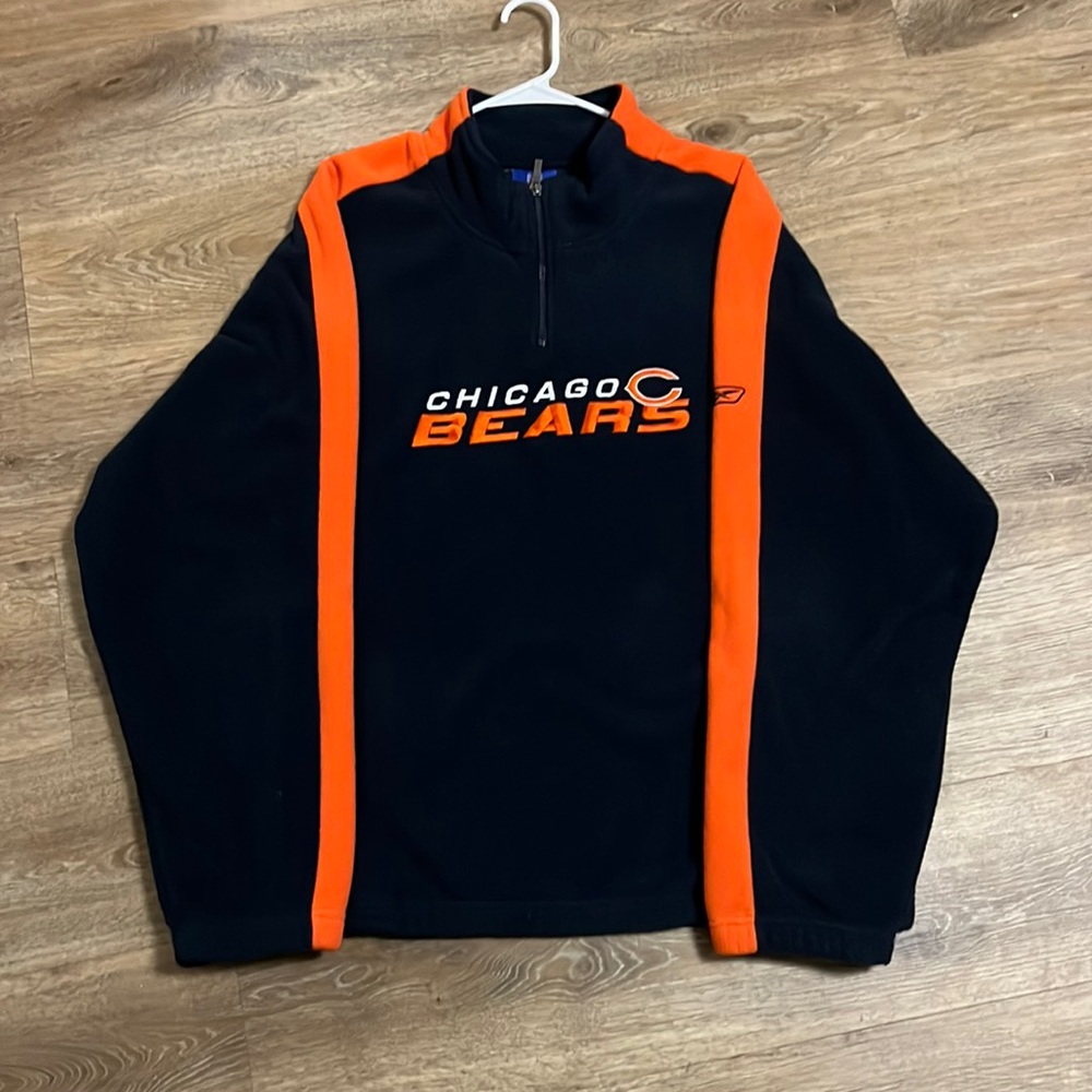 Vintage NFL Chicago Bears Reebok Full Zip Sweater Fleece Navy/Orange XL